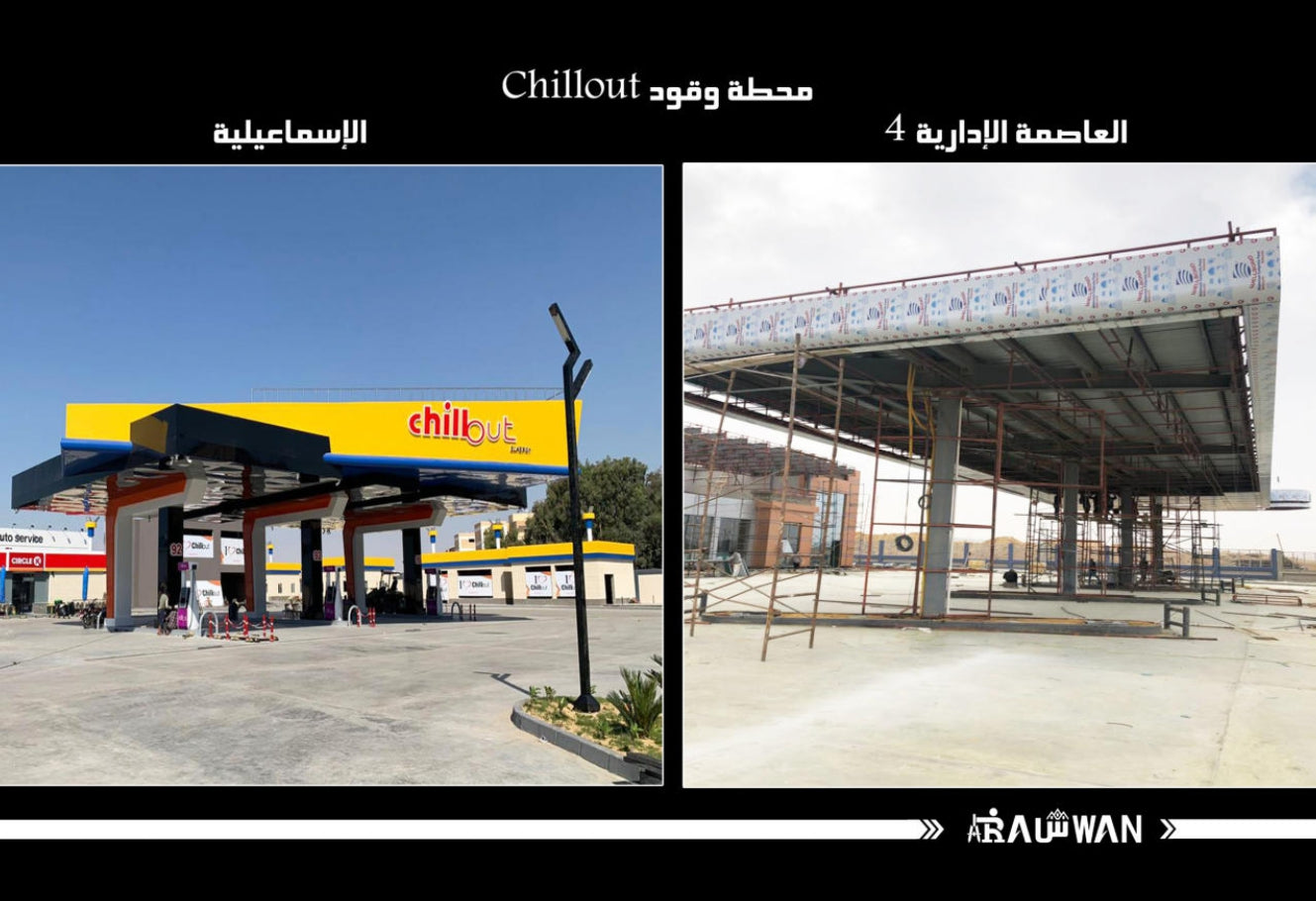 Gas station structures and branding works