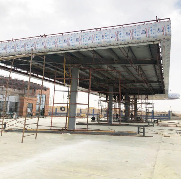 Gas station structures and branding works