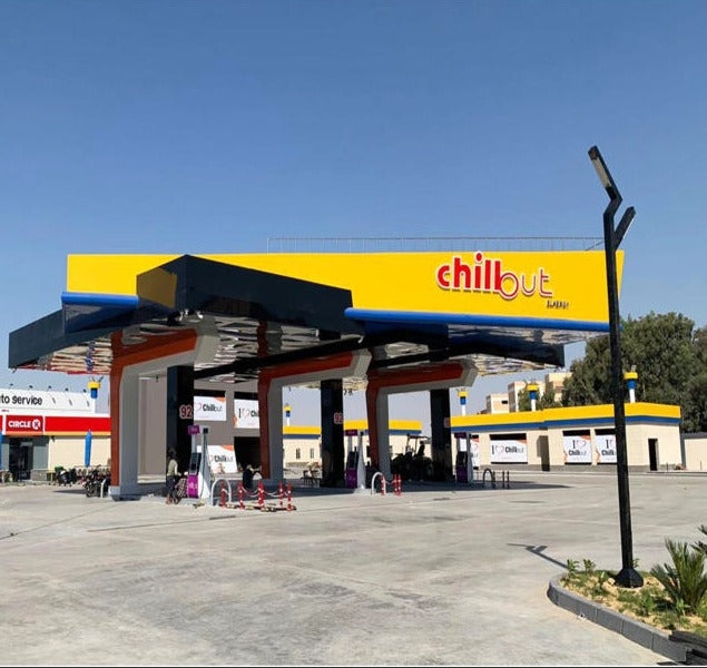 Gas station structures and branding works